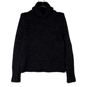 VTG Y2K Gap Lambswool Angora Chunky Knit Black Silver Turtleneck Sweater Medium